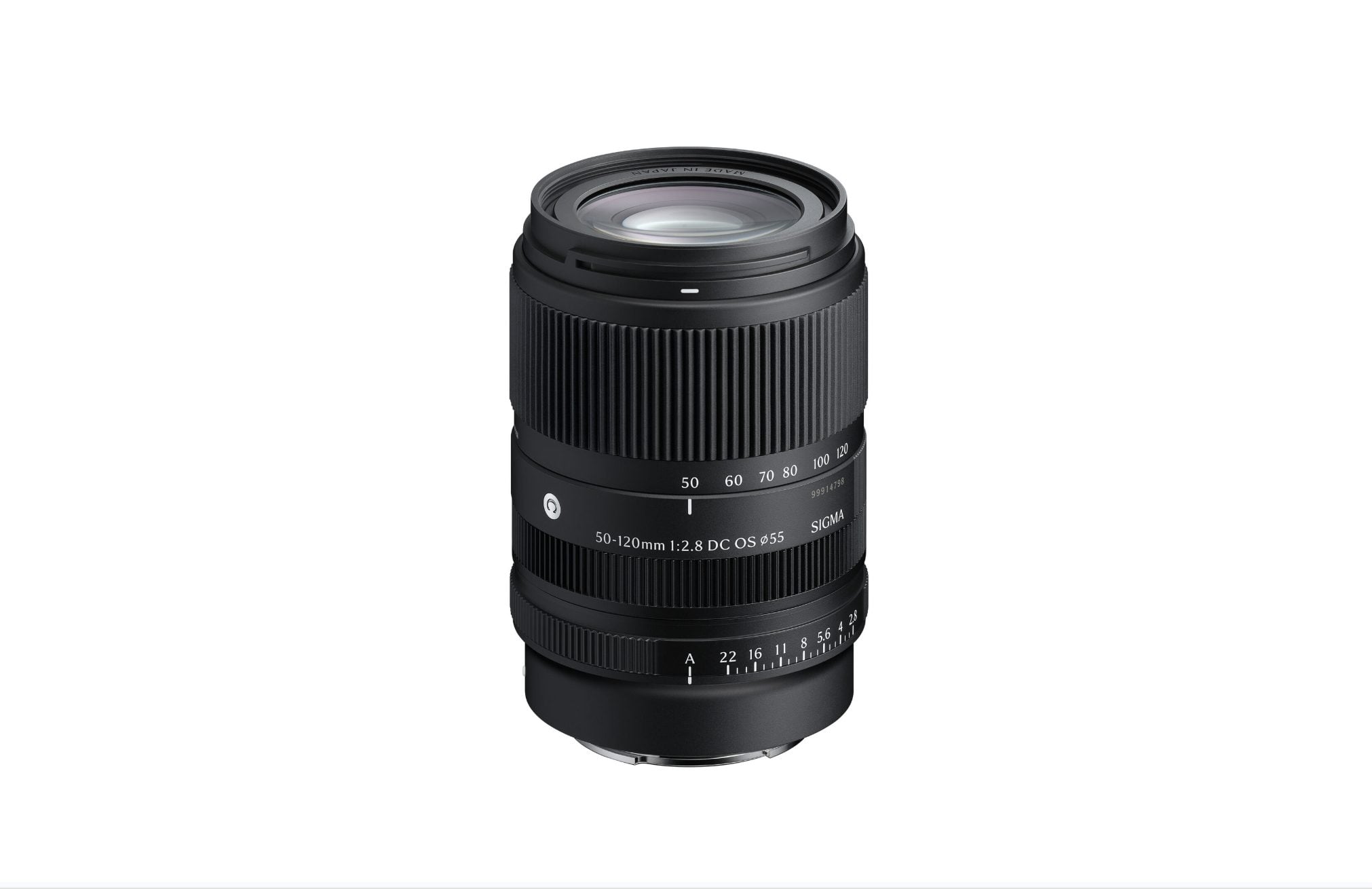 Sigma 50-120mm F2.8 DC OS Contemporary lens product photo on a white background.